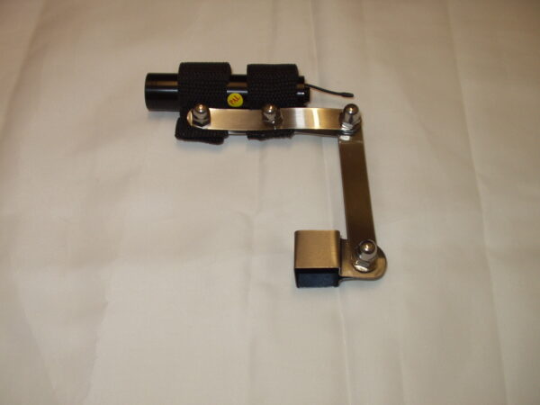Metal Camera Bracket with black cylindrical camera attached